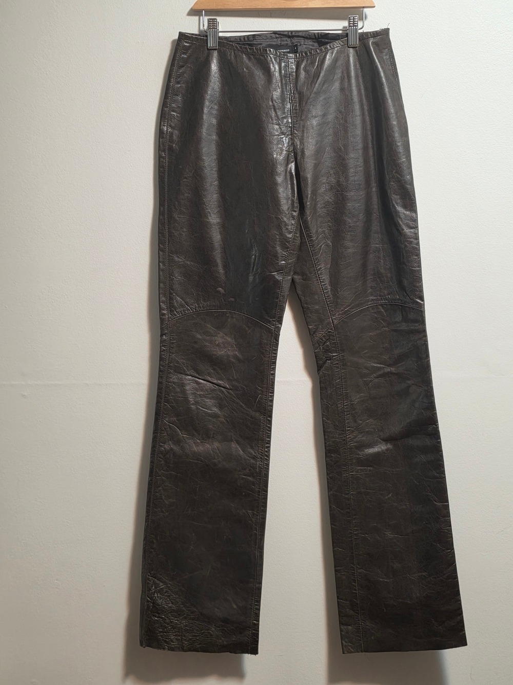 Club Monaco Black Straight-Leg Chocolate Brown  100% Leather  Pants